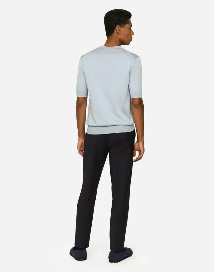 Dolce and Gabbana Trousers And Shorts Men Stretch Wool Pants With DG Embroidery Blue Dolce and Gabbana Trousers And Shorts Men Stretch Wool Pants With DG Embroidery Blue
