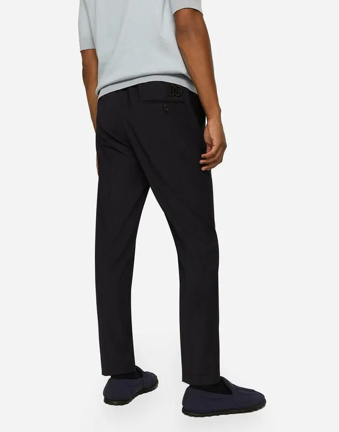 Dolce and Gabbana Trousers And Shorts Men Stretch Wool Pants With DG Embroidery Blue Dolce and Gabbana Trousers And Shorts Men Stretch Wool Pants With DG Embroidery Blue