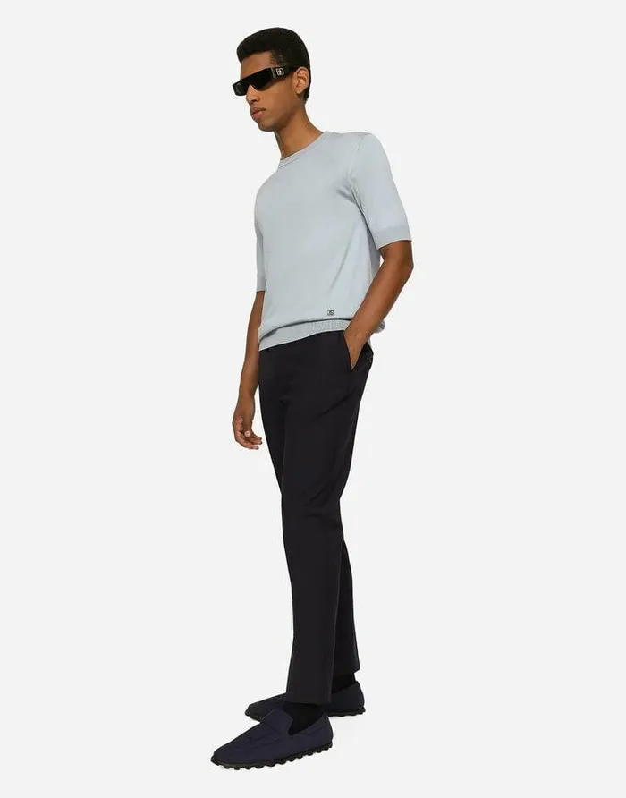 Dolce and Gabbana Trousers And Shorts Men Stretch Wool Pants With DG Embroidery Blue Dolce and Gabbana Trousers And Shorts Men Stretch Wool Pants With DG Embroidery Blue