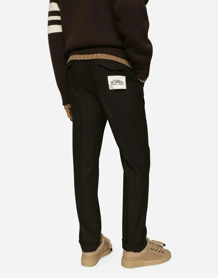 Dolce and Gabbana Trousers And Shorts Men Stretch Wool Pants With ReEdition Label Brown Dolce and Gabbana Trousers And Shorts Men Stretch Wool Pants With ReEdition Label Brown