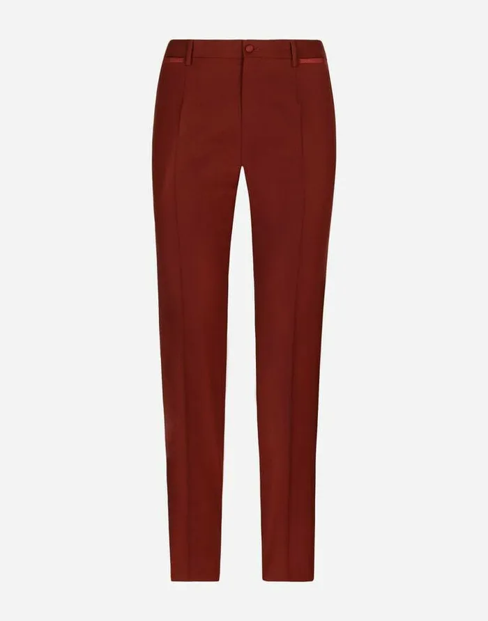 Dolce and Gabbana Trousers And Shorts Men Stretch Wool Tuxedo Pants Bordeaux