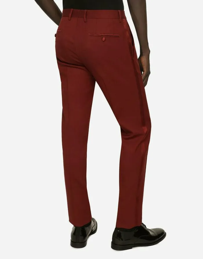 Dolce and Gabbana Trousers And Shorts Men Stretch Wool Tuxedo Pants Bordeaux Dolce and Gabbana Trousers And Shorts Men Stretch Wool Tuxedo Pants Bordeaux