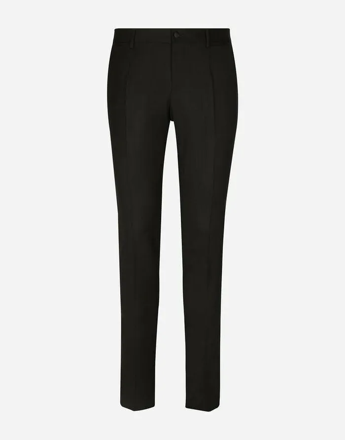 Dolce and Gabbana Trousers And Shorts Men Wool Pants With Cannet Details Black Dolce and Gabbana Trousers And Shorts Men Wool Pants With Cannet Details Black
