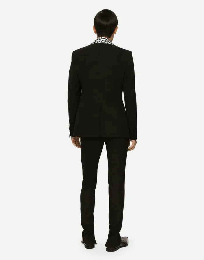 Dolce and Gabbana Trousers And Shorts Men Wool Pants With Cannet Details Black Dolce and Gabbana Trousers And Shorts Men Wool Pants With Cannet Details Black