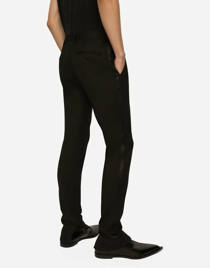 Dolce and Gabbana Trousers And Shorts Men Wool Pants With Cannet Details Black Dolce and Gabbana Trousers And Shorts Men Wool Pants With Cannet Details Black