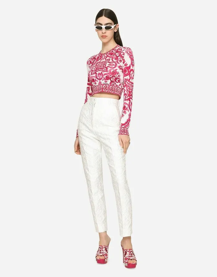 Dolce and Gabbana Trousers And Shorts Women Brocade Pants White Dolce and Gabbana Trousers And Shorts Women Brocade Pants White