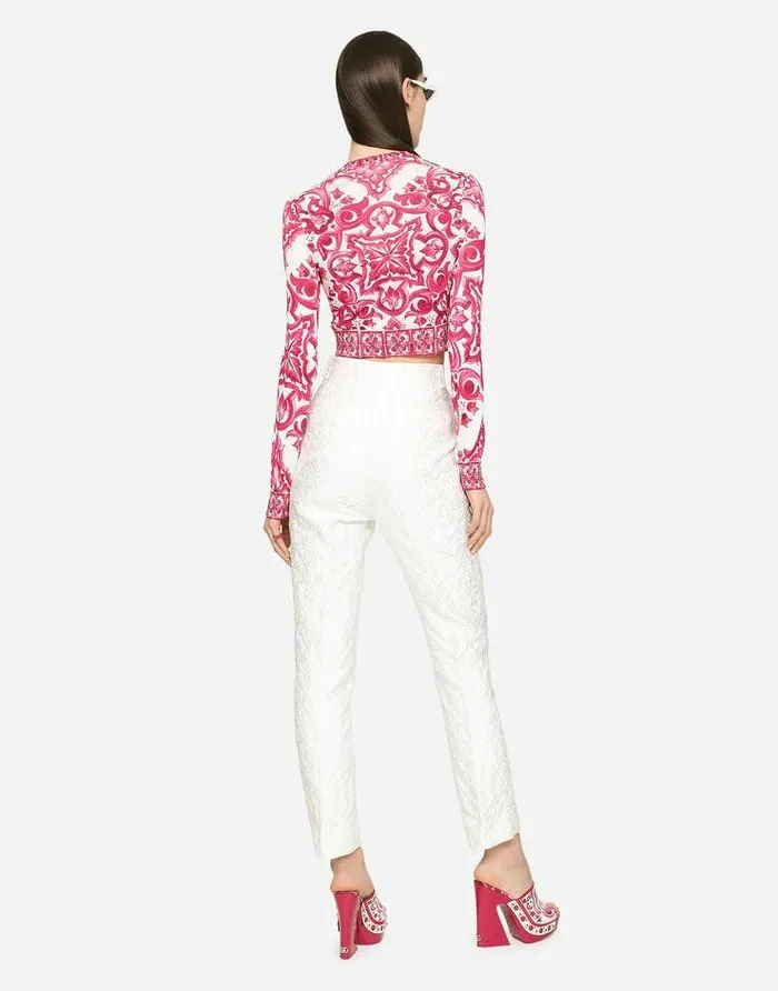 Dolce and Gabbana Trousers And Shorts Women Brocade Pants White Dolce and Gabbana Trousers And Shorts Women Brocade Pants White