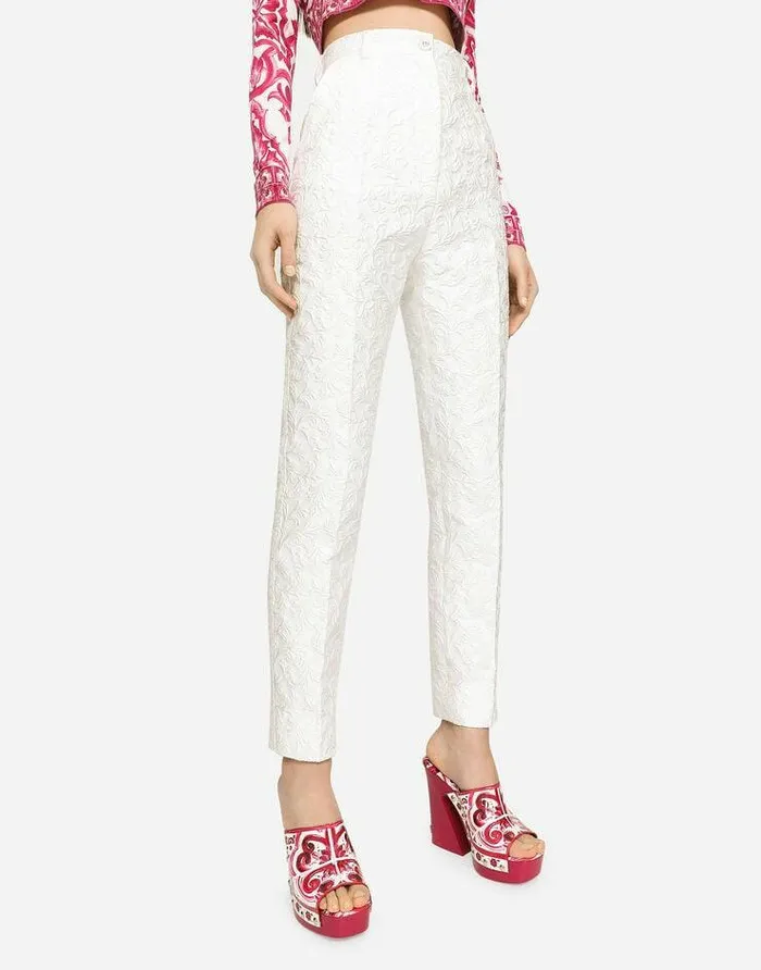 Dolce and Gabbana Trousers And Shorts Women Brocade Pants White Dolce and Gabbana Trousers And Shorts Women Brocade Pants White