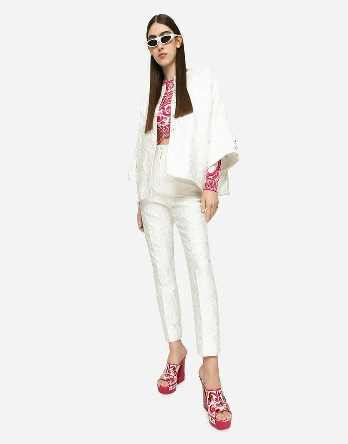 Dolce and Gabbana Trousers And Shorts Women Brocade Pants White Dolce and Gabbana Trousers And Shorts Women Brocade Pants White