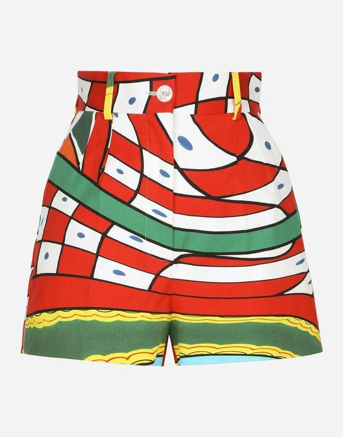 Dolce and Gabbana Trousers And Shorts Women Carrettoprint Drill Shorts Azure