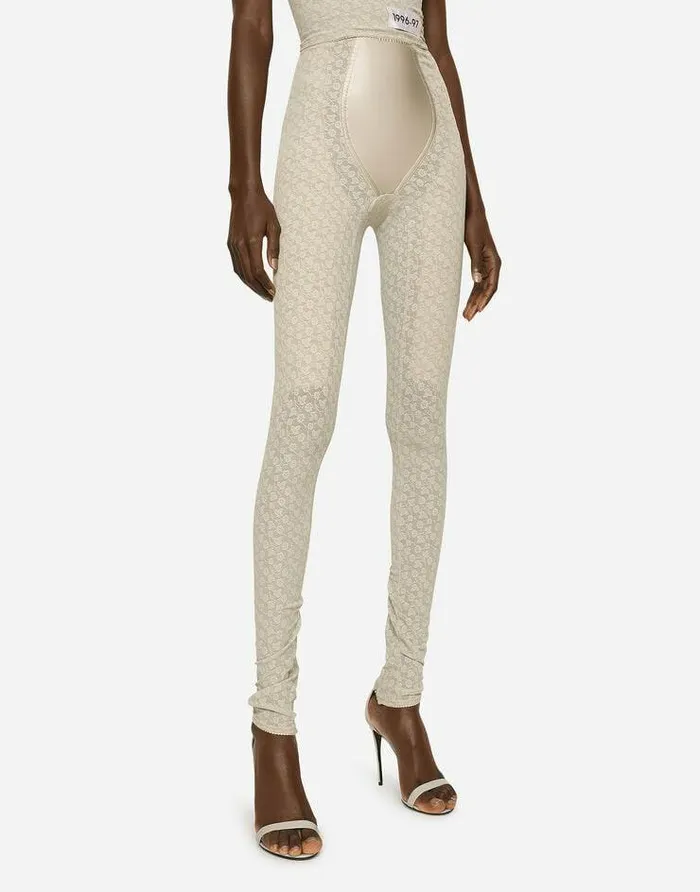 Dolce and Gabbana Trousers And Shorts Women KIM DOLCEandGABBANA Floral Jacquard Marquisette And Satin Leggings Grey Dolce and Gabbana Trousers And Shorts Women KIM DOLCEandGABBANA Floral Jacquard Marquisette And Satin Leggings Grey
