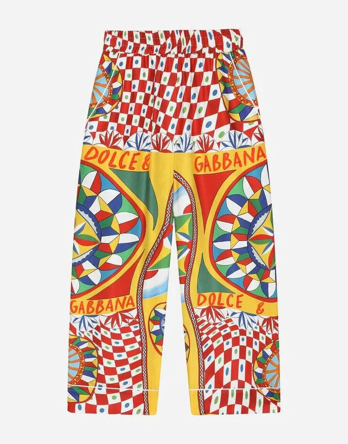Dolce and Gabbana Trousers And Skirts Children Carrettoprint Twill Pants With Contrasting Piping Red Dolce and Gabbana Trousers And Skirts Children Carrettoprint Twill Pants With Contrasting Piping Red