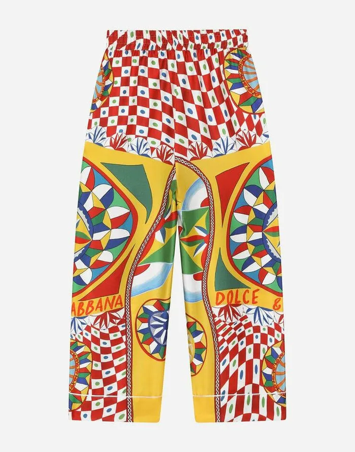 Dolce and Gabbana Trousers And Skirts Children Carrettoprint Twill Pants With Contrasting Piping Red Dolce and Gabbana Trousers And Skirts Children Carrettoprint Twill Pants With Contrasting Piping Red