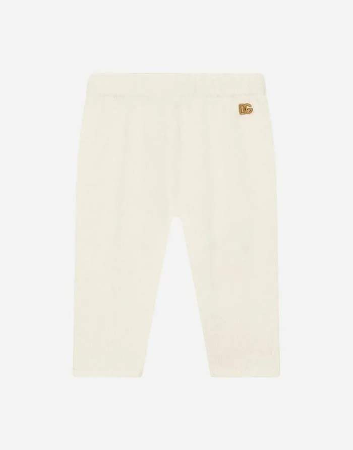 Dolce and Gabbana Trousers And Skirts Children Cashmere Leggings With Metal DG Logo White