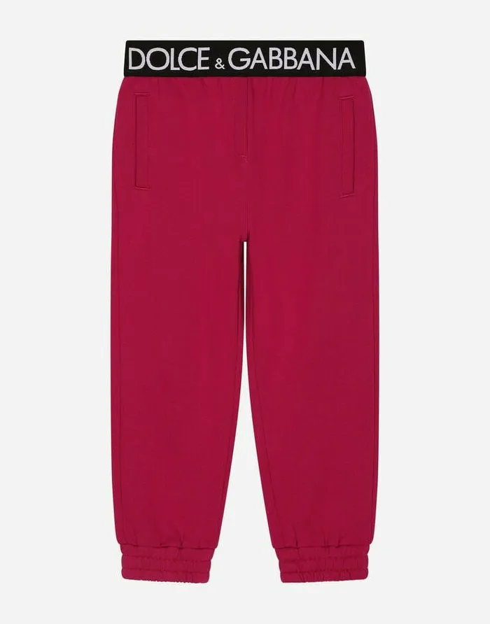 Dolce and Gabbana Trousers And Skirts Children Jersey Jogging Pants With Branded Elastic Fuchsia