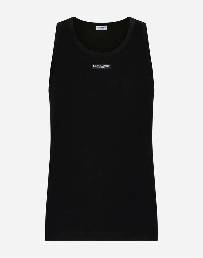 Dolce and Gabbana Underwear And Loungewear Men Twoway Stretch Cotton Tank Top With Logo Label Black Dolce and Gabbana Underwear And Loungewear Men Twoway Stretch Cotton Tank Top With Logo Label Black