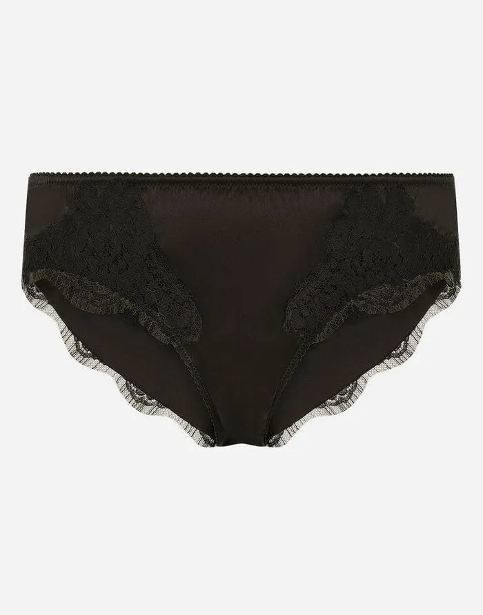 Dolce and Gabbana Underwear Women Satin Briefs With Lace Detailing Black