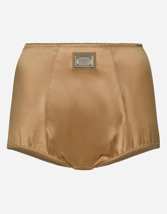 Dolce and Gabbana Underwear Women Satin Highwaisted Panties With DolceandGabbana Tag Beige