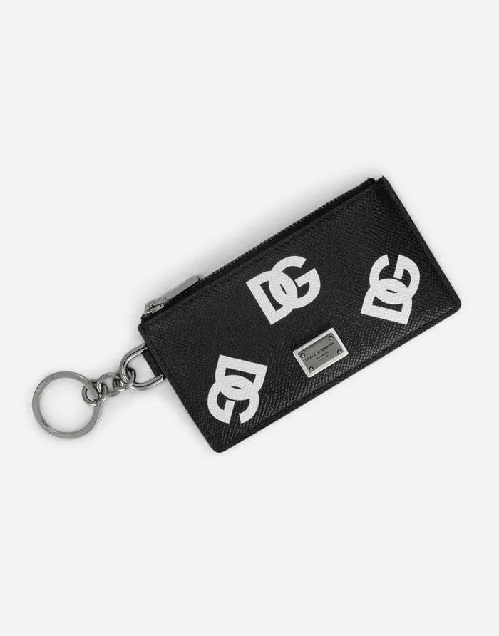 Dolce and Gabbana Wallets And Small Leather Goods Men Calfskin Card Holder With Allover DG Print And Ring Multicolor Dolce and Gabbana Wallets And Small Leather Goods Men Calfskin Card Holder With Allover DG Print And Ring Multicolor