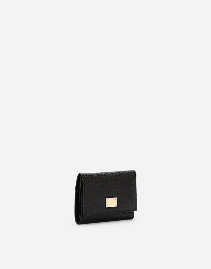 Dolce and Gabbana Wallets And Small Leather Goods Women Dauphine Calfskin Wallet With Branded Tag Black