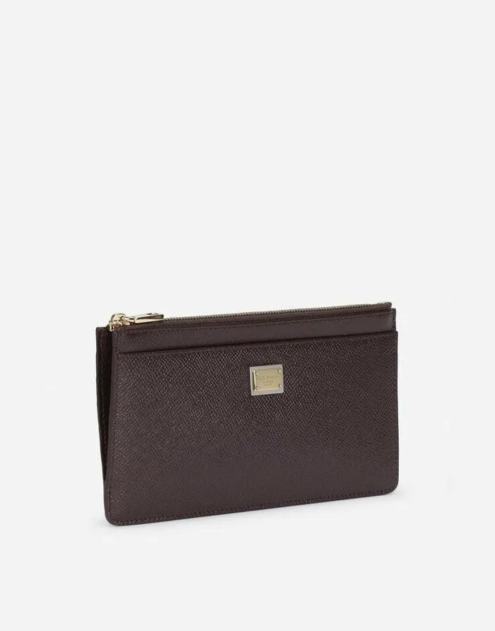 Dolce and Gabbana Wallets And Small Leather Goods Women Large Calfskin Card Holder With Branded Plate Purple