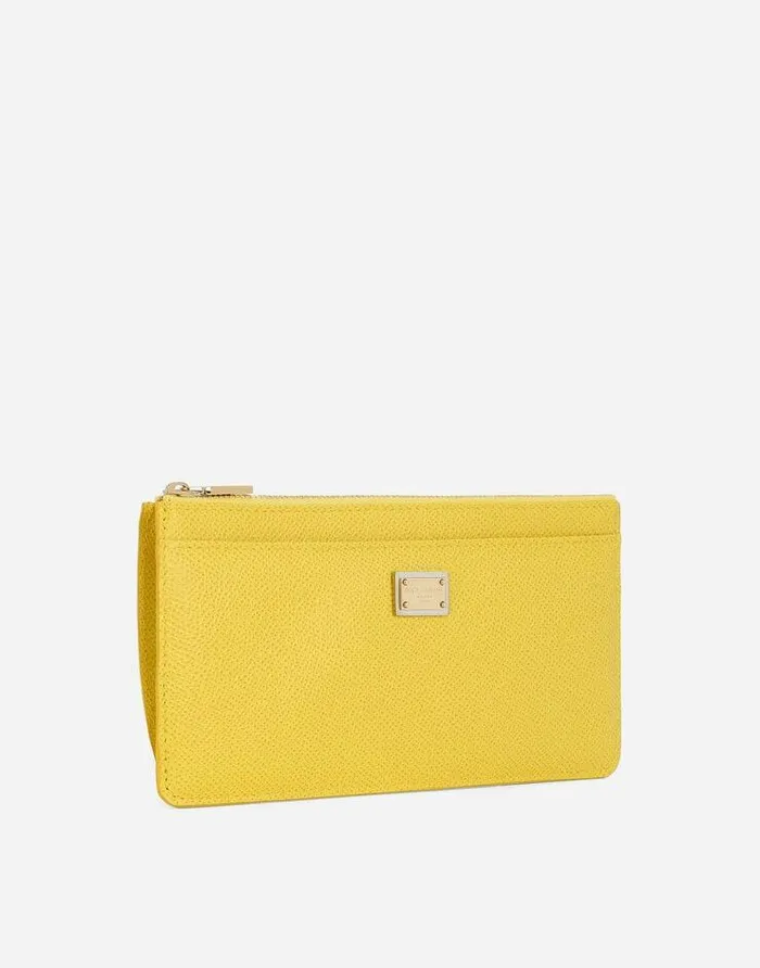Dolce and Gabbana Wallets And Small Leather Goods Women Large Dauphine Calfskin Card Holder Yellow