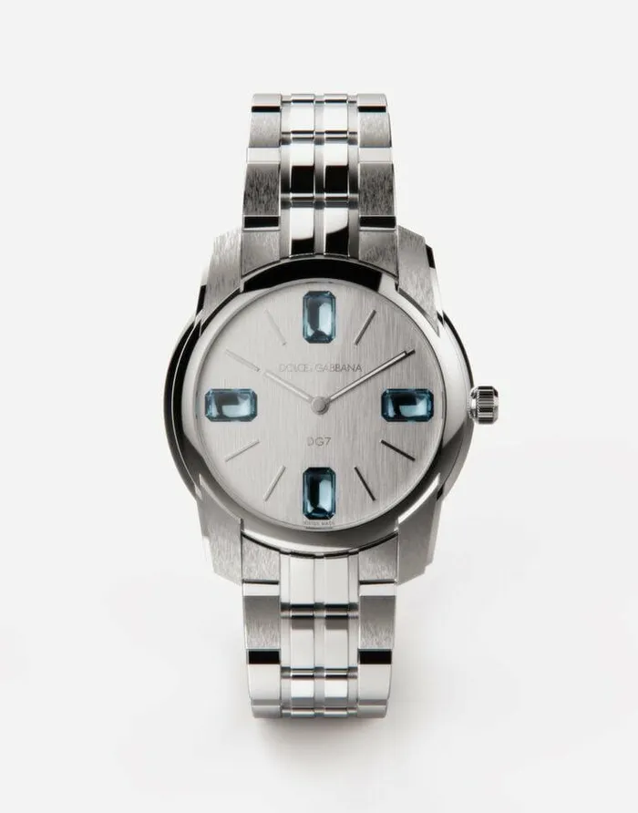 Dolce and Gabbana Watches Men DG7Gems Steel Watch With Light Blue Topazes Steel Dolce and Gabbana Watches Men DG7Gems Steel Watch With Light Blue Topazes Steel