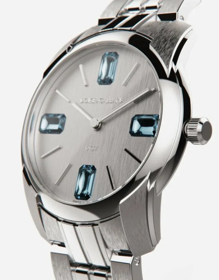 Dolce and Gabbana Watches Men DG7Gems Steel Watch With Light Blue Topazes Steel Dolce and Gabbana Watches Men DG7Gems Steel Watch With Light Blue Topazes Steel
