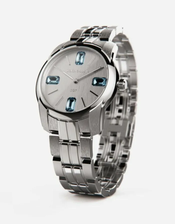 Dolce and Gabbana Watches Men DG7Gems Steel Watch With Light Blue Topazes Steel Dolce and Gabbana Watches Men DG7Gems Steel Watch With Light Blue Topazes Steel