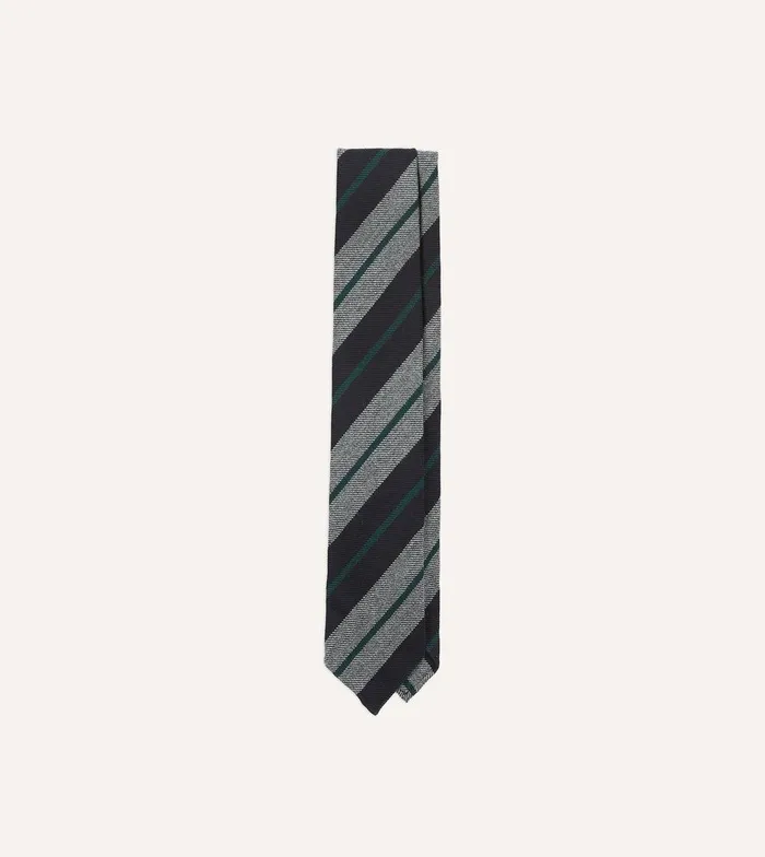 Drake039s Black And Grey Multi Stripe Hand Rolled Wool Tie 8211 Ties