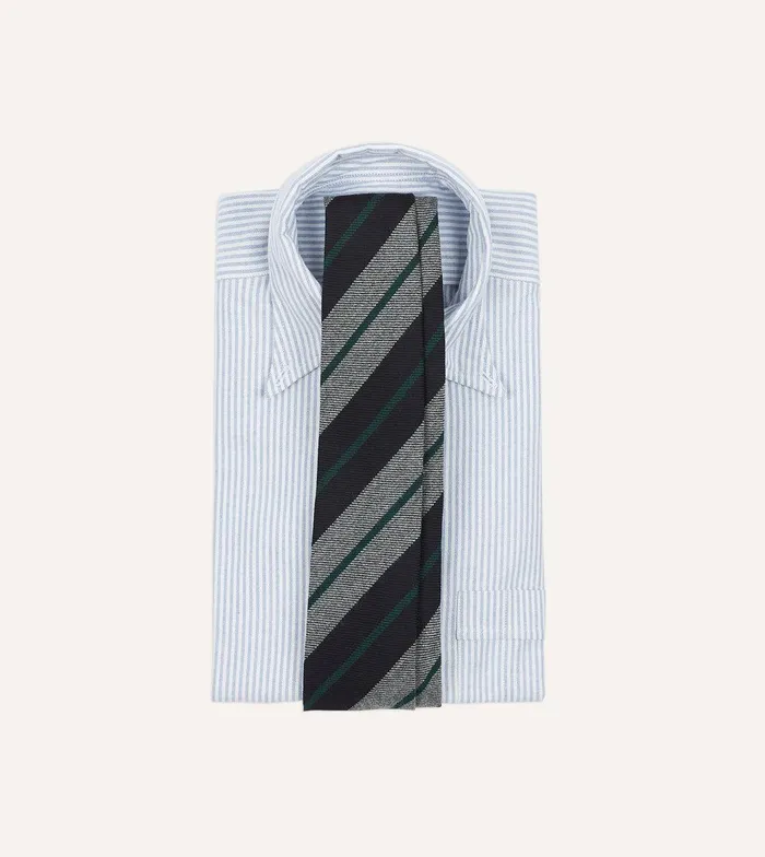 Drake039s Black And Grey Multi Stripe Hand Rolled Wool Tie 8211 Ties
