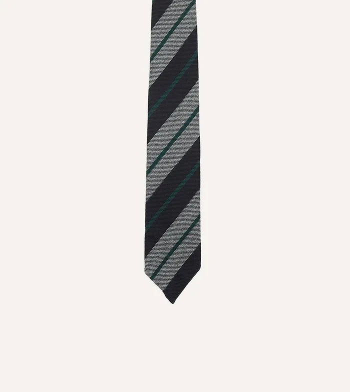 Drake039s Black And Grey Multi Stripe Hand Rolled Wool Tie 8211 Ties