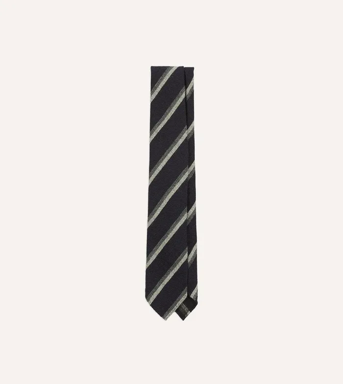 Drake039s Black And Grey Sandwich Stripe Hand Rolled Shetland Wool Tie 8211 Ties Drake039s Black And Grey Sandwich Stripe Hand Rolled Shetland Wool Tie 8211 Ties