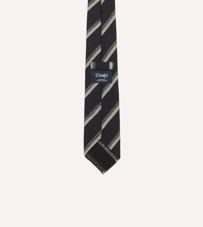 Drake039s Black And Grey Sandwich Stripe Hand Rolled Shetland Wool Tie 8211 Ties