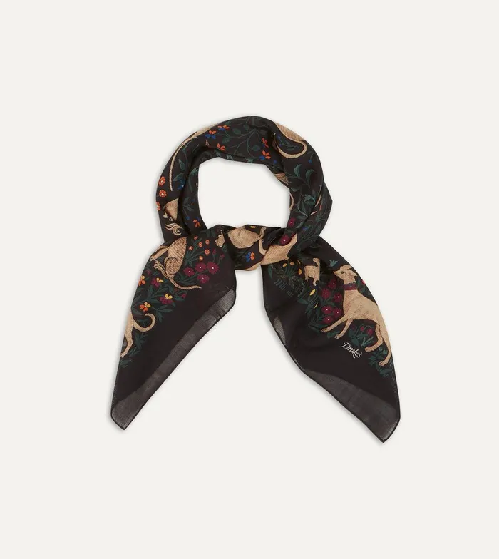 Drake039s Black Unicorn Print WoolSilk Square Scarf 8211 Accessories