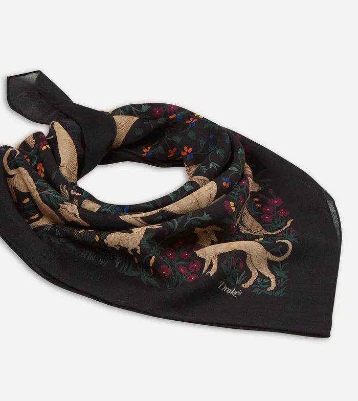 Drake039s Black Unicorn Print WoolSilk Square Scarf 8211 Accessories