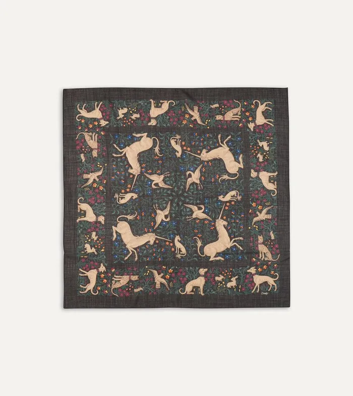 Drake039s Black Unicorn Print WoolSilk Square Scarf 8211 Accessories