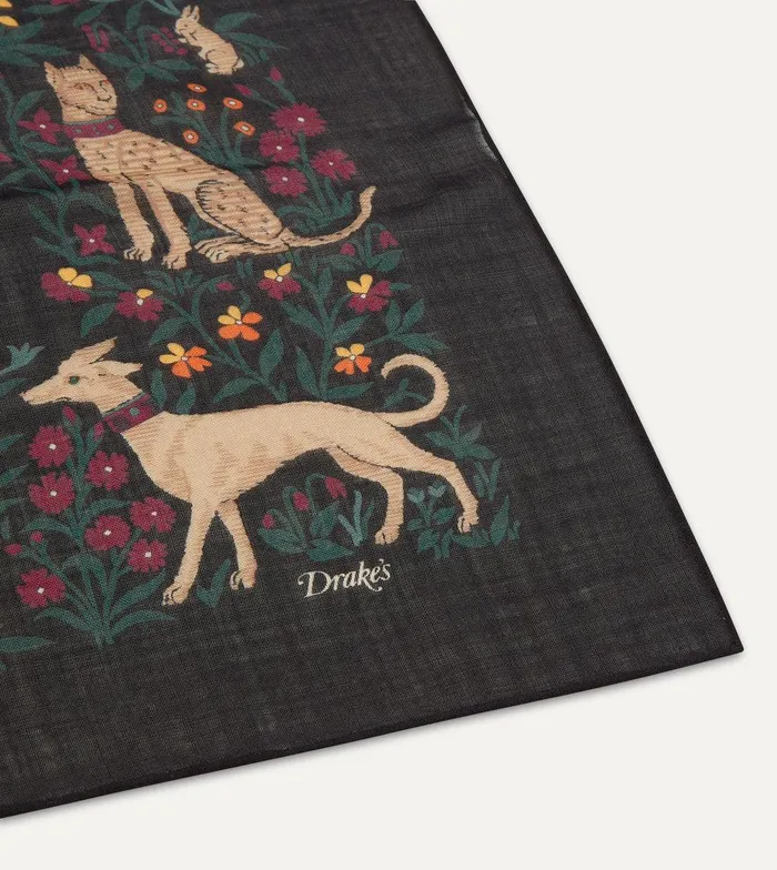 Drake039s Black Unicorn Print WoolSilk Square Scarf 8211 Accessories