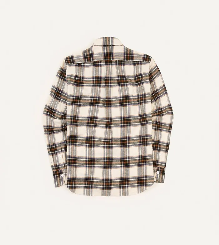 Drake039s Cream And Navy Check Brushed Cotton TwoPocket Work Shirt 8211 Shirts