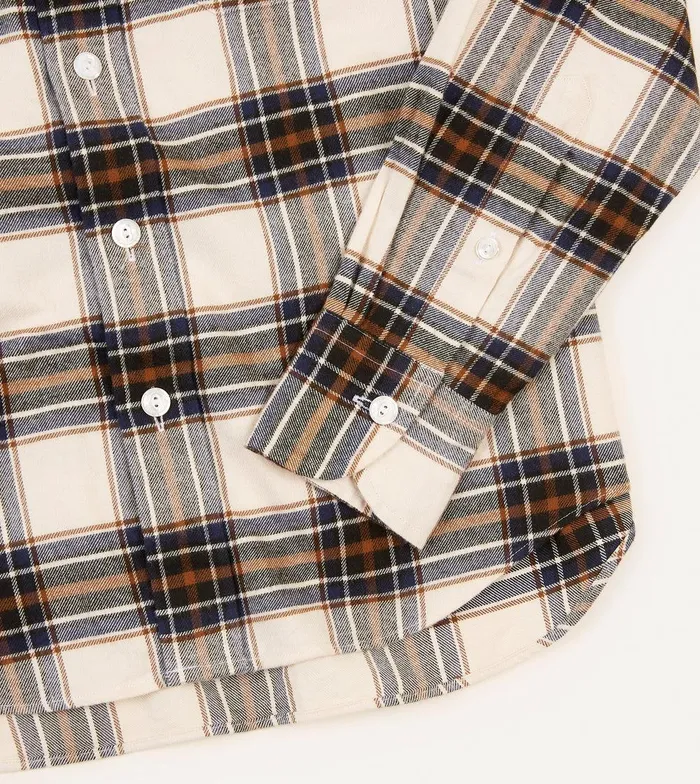 Drake039s Cream And Navy Check Brushed Cotton TwoPocket Work Shirt 8211 Shirts