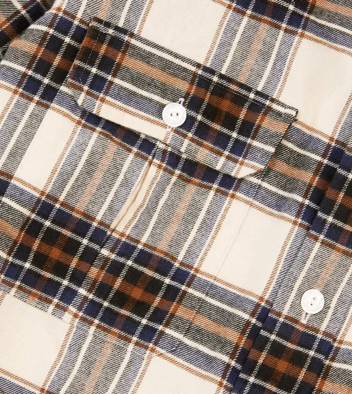 Drake039s Cream And Navy Check Brushed Cotton TwoPocket Work Shirt 8211 Shirts