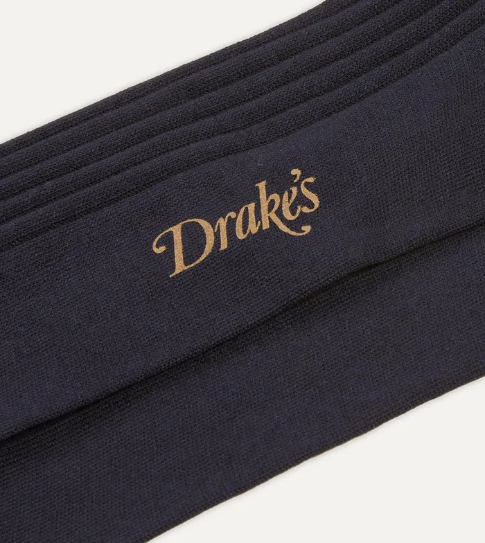 Drake039s Dark Navy Cotton OvertheCalf Socks 8211 Accessories
