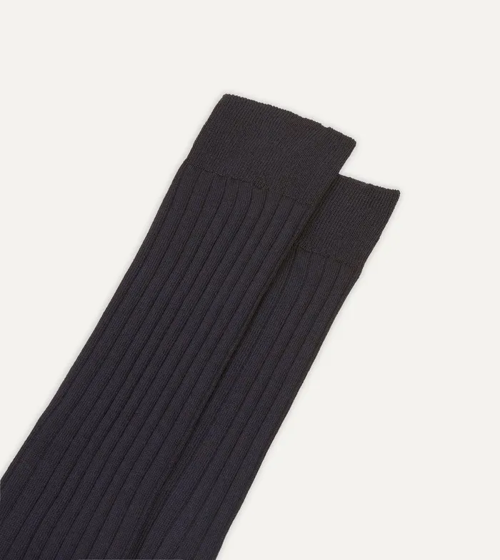 Drake039s Dark Navy Cotton OvertheCalf Socks 8211 Accessories