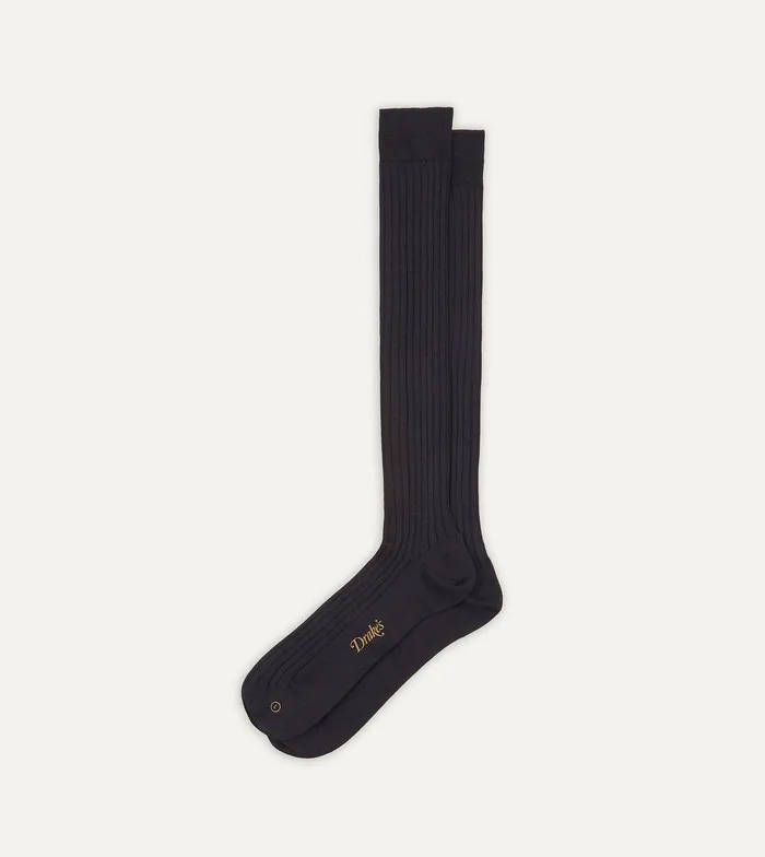 Drake039s Dark Navy Cotton OvertheCalf Socks 8211 Accessories