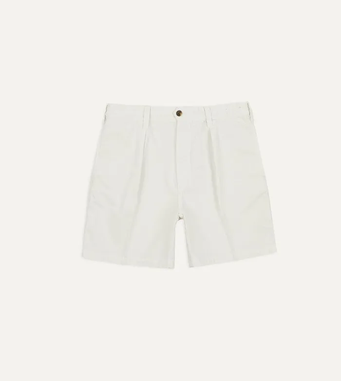 Drake039s Ecru Cotton Twill SinglePleat Shorts 8211 Clothing