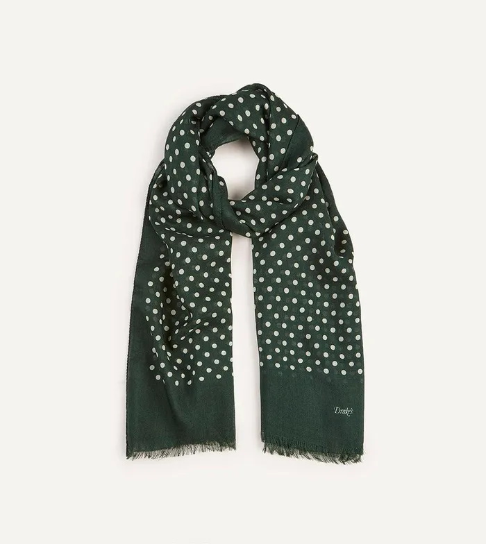 Drake039s Green HandDrawn Polka Dot Wool Scarf 8211 Accessories