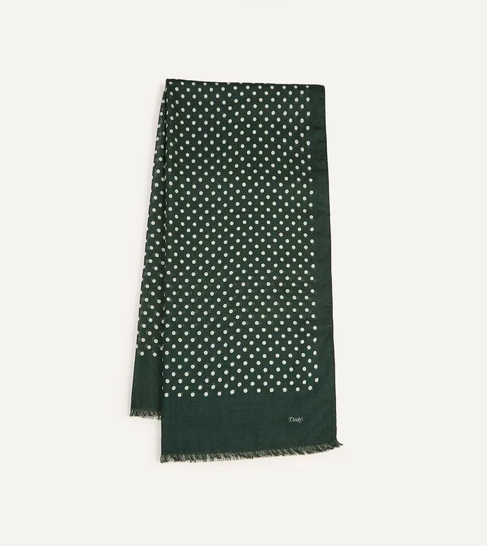 Drake039s Green HandDrawn Polka Dot Wool Scarf 8211 Accessories