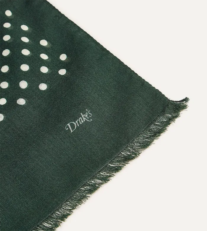 Drake039s Green HandDrawn Polka Dot Wool Scarf 8211 Accessories