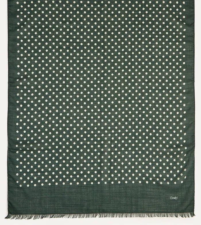 Drake039s Green HandDrawn Polka Dot Wool Scarf 8211 Accessories