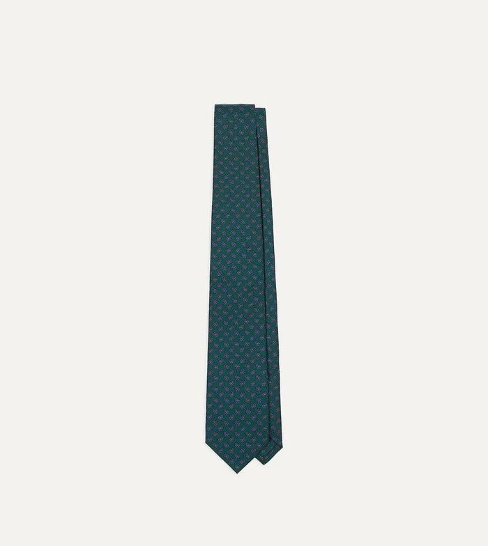 Drake039s Green Mini Paisley Leaf Print Silk Twill Self Tipped Tie 8211 Ties